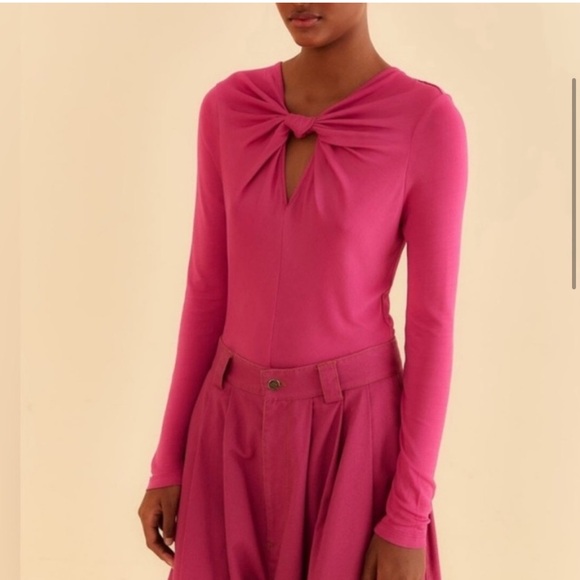 FARM Rio Hot Pink Knot-Neck Long-Sleeve Bodysuit - Picture 3 of 7